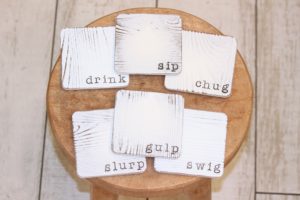 hand stamped farmhouse coasters